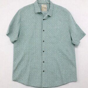 Tasso Elba Men's size XXL Island Blue Geometric Linen Blend Button Up Vacation
